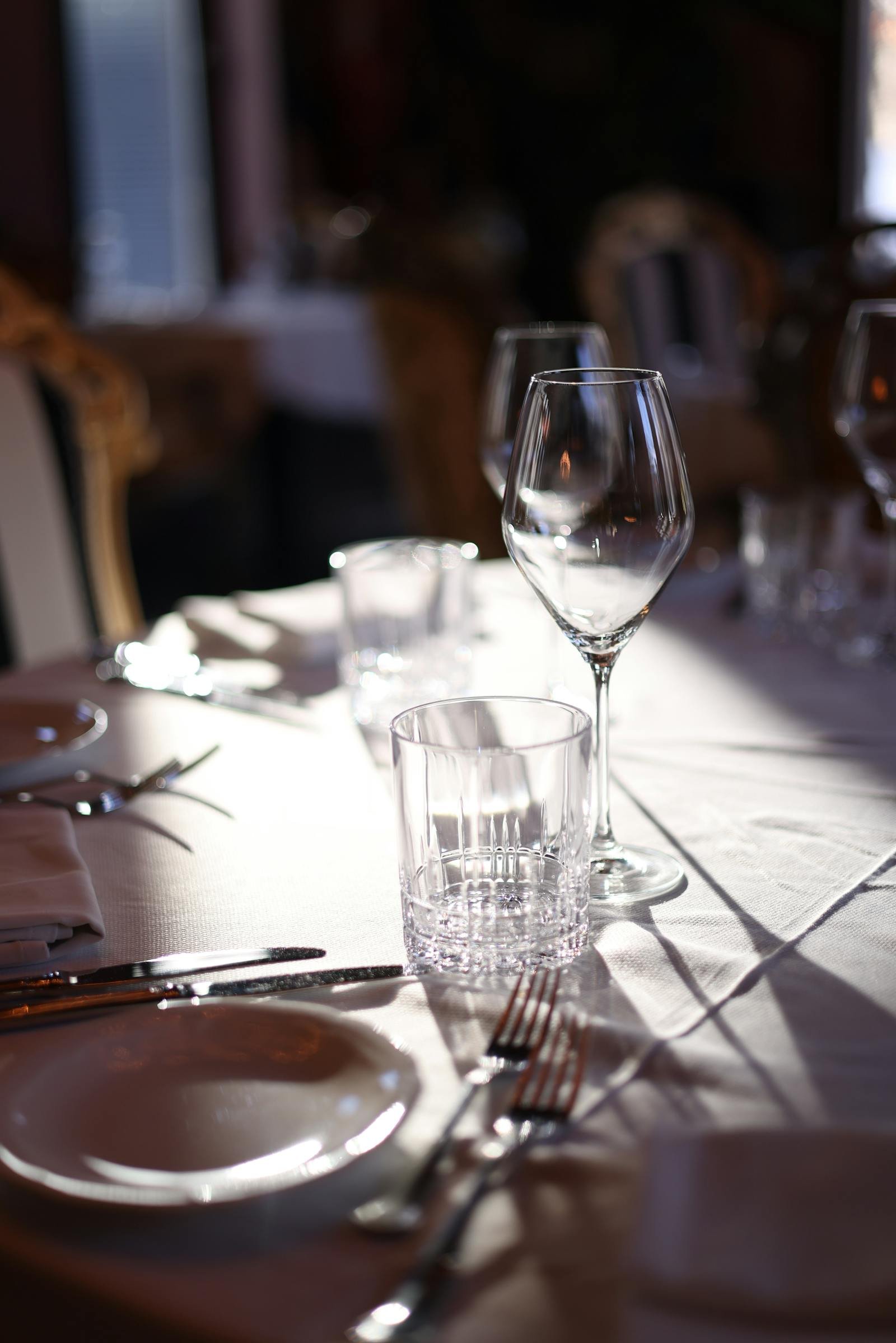 Restaurant tableware with glassware and cutlery